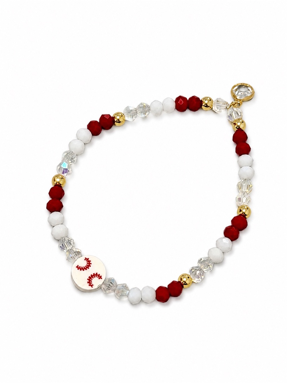 Baseball Beaded Bracelet Red White Gold